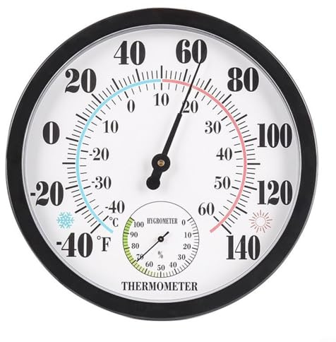 Thermomètre d'intérieur et d'extérieur de 25,4 cm avec grand thermomètre mural blanc
