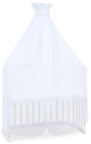 babybay Moskitoschutz und Himmel Piqué mit Band passend für alle Modelle bis 96 cm Länge, weiß Sterne perlgrau
