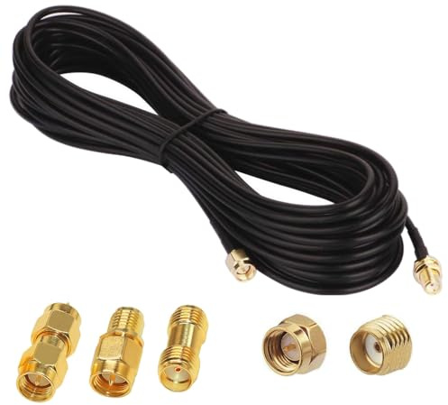 GTIWUNG RG174 SMA Koaxial Verlängerung Stecker auf Buchse RF Koaxialkabel 10M, WLAN Antenne Verlängerungskabel 32,8Fuß, RG174 1000cm Kabel + 3 Stück RF Koaxial Adapter Kit, Verlustarmes