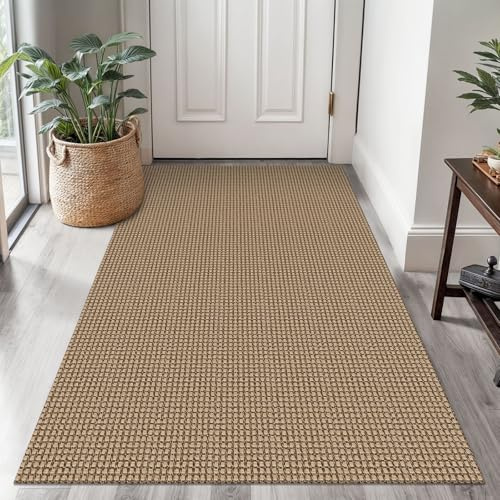 Ivissy Geflochtener Teppich, 90 x 150 cm, waschbar, für Eingangsbereich, Überwurf, Teppich, Gummi-Rückseite, Boho-Fußmatte, Inneneingang, Baumwolle, Küchenmatten, gewebter Haustür-Teppich für Foyer,