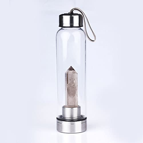Bottiglia D'acqua Di Cristallo Naturale Con Cristallo Di Quarzo Fumé Bastone Della Bacchetta Dell'obelisco Curativo Del Punto Di Cristallo Elixir Reiki Energia Gemma Infuso Bottiglia D'acqua 550ml