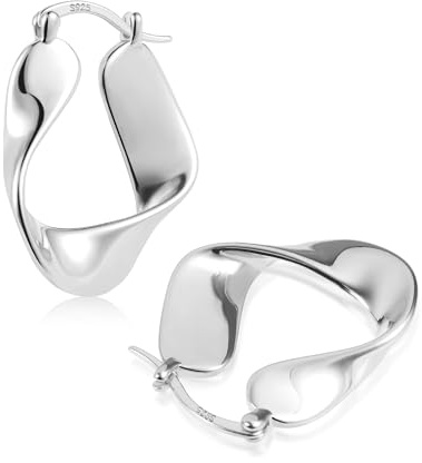 ALEXCRAFT 14K Vergoldete Ohrringe Oval Twisted Runden Chunky Breit Creolen | Silber 925 Ohrringe Oval Verdreht Runden Chunky Dick Leicht Groß Breit Klobig Creolen Kleine Huggie Oval Creolen Damen Frauen