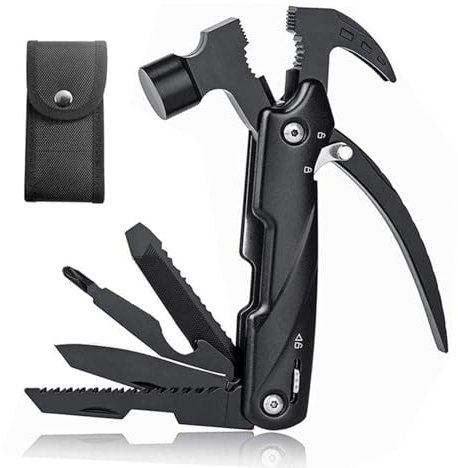 12 in 1 Martello Multiuso, Pinza Multiuso con Coltello, Martello Multifunzione, Martello Multiutensile, Pinza Multiuso Campeggio, Adatto per Campeggio, Escursioni e All'aperto, con Borsa Portaoggetti