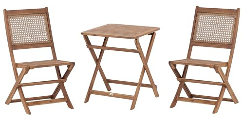 Beliani Balkonset 3-teilig Akazienholz Hellbraun klappbar Wiener-Geflecht modern Paraggi