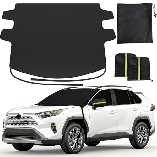 REEVAA Upgraded Car Windshield Cover for Ice & Snow [All-Weather Protection] Magnetic Fit Weatherproof Frost Cover, Car Winter Accessories, Fit for SUVs, Small Trucks, Sedans