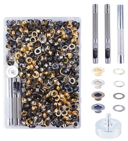 Zythrem 960 Pcs Grommets Kit 6mm Eyelets Punch Kit Brass Grommets Eyelets Set Metal Eyelets and Punch Grommet Setting Tool Eyelets for Fabric Tarpaulin Leather Crafting Canvas Clothes
