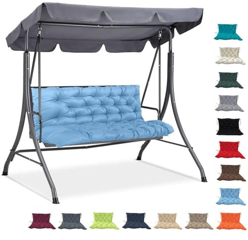 Waterproof Swing Cushion Replacement for Porch Swing Sky Blue Outdoor Bench Cushion with Backrest 2 3 Seat Patio Furniture Garden Loveseat Glider Pad