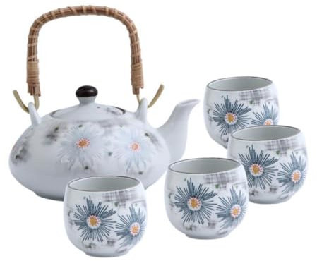 Garneck Juego De Té Tetera 4 Tazas De Té Juego De Té De Cerámica Taza De Cocina Lisa Pintada A Mano Para Fiestas En Casa Restaurante