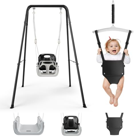 Altalena per bambini, 4 in 1, regolabile per interni, con schienale, altalena per bambini, portata fino a 80 kg (nero)