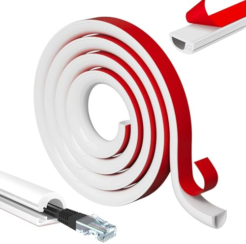 Gaine de câble en silicone blanc de 2 m, cache-câble pour 1 cordon, pour câbles électriques, cache-câbles pour fils sur le mur, goujon pour montage mural TV, chemin de câbles pour la maison et le