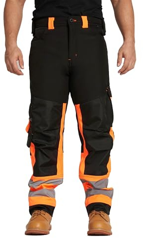 Sam Caan® Pantalon de travail pour homme haute visibilité Softshell Haute visibilité réfléchissante résistante à l'eau Cargo Imperméable Repousse l'eau Coupe-vent Sécurité pour chantier Vêtement de