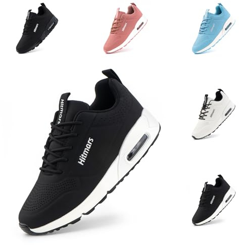 Womens Running Shoes Trainers Sneakers Gym Sports Shoes Cushioned Wide Jogging Fashion Low Top Walking Breathable Black-White UK 7