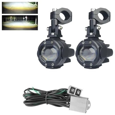 Faros Motocicleta Proyector Faros LED para Motocicleta Luces Antiniebla Auxiliares 100W Luz Intermitente De Dos Colores para Motocicleta con Interruptor Moto Faro Delantero(White White B)
