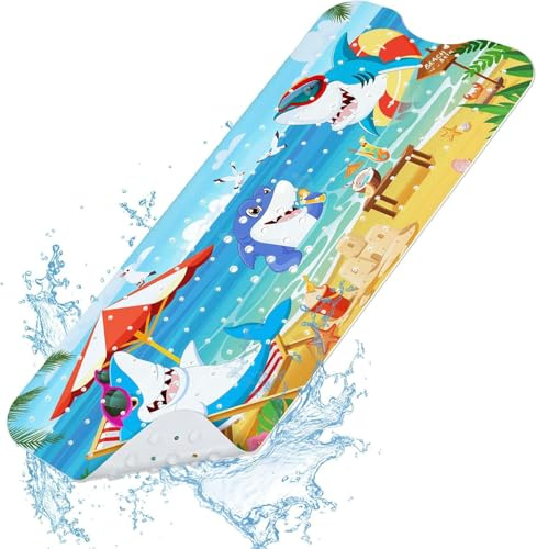 SHUCHING Badewannenmatte rutschfest Kinder, 100 X 40 cm Badematte rutschfest Kinder, Antirutschmatte Badewanne Baby 100% BPA Frei, Maschinenwaschbar, Haie