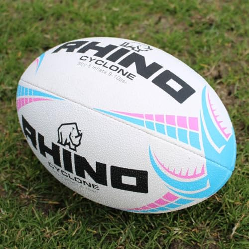 Ballon de Rugby Cyclone Blanc/Bleu Clair/Rose Taille 4