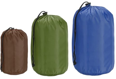 PATIKIL Saker säck 4 x 8/5 x 10/7 x 13, 3 st vattentät utomhus förvaringssäck bärbar dragsko dammklaffväska sovsäck för camping vandring backpacking, brun/grön/marinblå