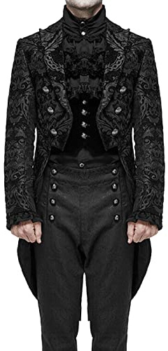 YOSUWOAI Herren Mittelalter Frack Steampunk Vintage Jacke Gothic Viktorianischen Gehrock Karneval Kostüm Hochzeit Mantel Schwarz Gold Renaissance Uniform Lang Smoking Jacke