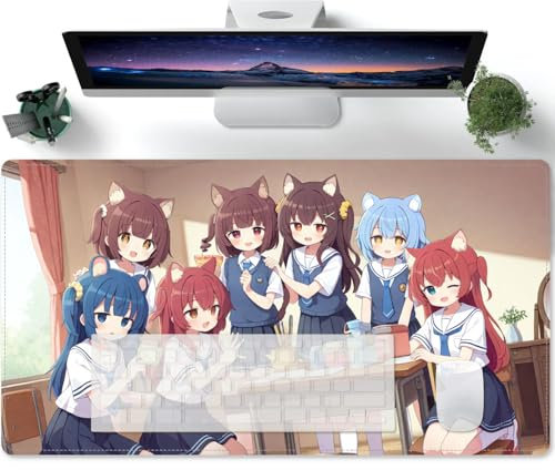 Großes Anime Mädchen XXL Mauspad mit Genähten Kanten, Rutschfeste Desk Mat, Verlängertes großes Mauspad Schreibtischauflage für Büro und Zuhause 600x300x3mm