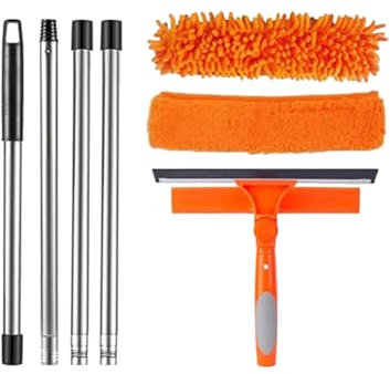 20 Feet High Ceilings Baseboard Wall Cleaner Mop with 12 Ft Extension Pole, Duster, Window Cleaning Squeegee Kit (12ft) Soap for Kitchen for Washer (Orange, One Size)