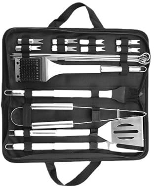 MRKU Grillbesteck-Set aus Edelstahl, 20-teiliges Grillzubehör, rostfrei und hitzebeständig, Aufbewahrungsset für den Außenbereich, Geschenkset für Herren