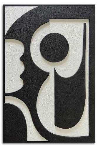 zoinart Minimalist Black and White Thick Textured Plaster Wall Art, Black White Framed Artwork Wall for Home Decor, Modern Monochrome Relief Art