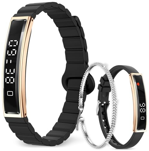 Efolen itness Tracker Bracelet for Women Men, Slim Smart Bracelet with Heart Rate, Blood Oxygen, Sleep Monitor, Step Counter, Pedometer, Waterproof for Android iPhone, 2 Straps & Chain Bracelet, Gold