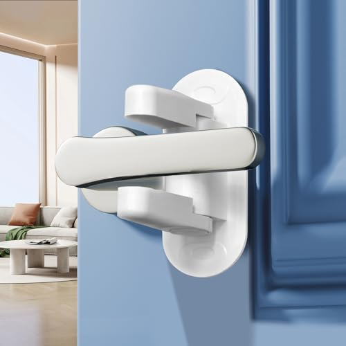 Woobroo Door Lever Safety Lock, 2 Pack Doors Handle Locks Without Drilling for Child-Proof & Pet-Proof, Heavy-Duty 3M Adhesive Tape, No Tools Required, White