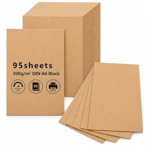 95 Sheets A6 Kraft Cards, 300GSM Kraft Cardstock, Double Sided A6 Card for Printing, Blank Postcards for Printer Paper Card Making Drawing Painting Crafting Origami(148x105mm)
