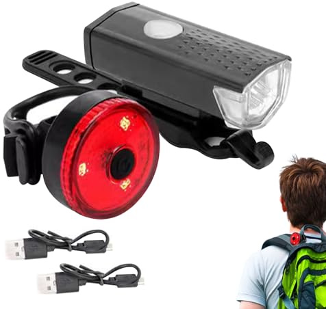 Conjunto De Luz De Biiclo Recargable: Linternas De Seguridad De Ciclismo Frontal Y Trasero Impermeables Conjunto | Faros LED Brillantes Y Luces Múltiples, Accesorios De Biiclo Portátiles Para Carreter