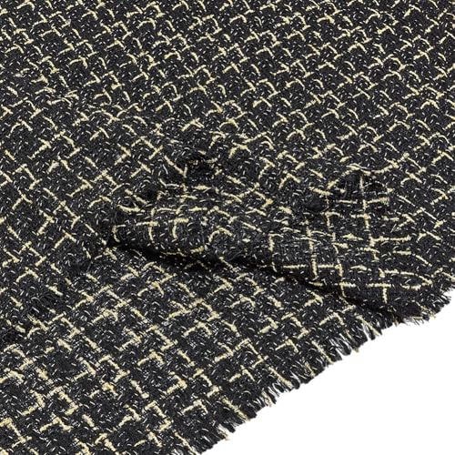 MAYJOYDIY 2 pezzi di tessuto tweed nero metallizzato 152 × 48 cm, quadrati per patchwork per pacchetti di fiori, fai da te, cucito, matrimoni, abiti da sposa, vestiti, confezioni regalo