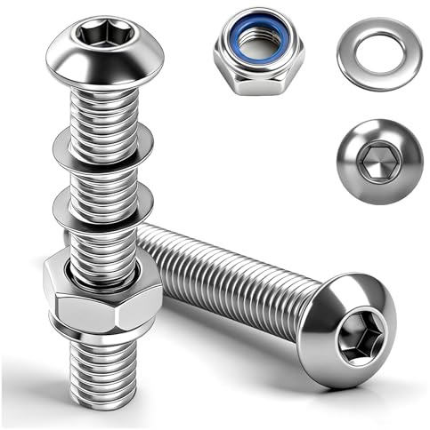 TXXATX M6x80 mm Nuts and Bolts Set 10 Sets M6 Bolts with M6 Nuts and Washers 304 Stainless Steel Button Head Allen Screws Fully Threaded Hex Socket Head Cap Screws for Connecting Fastening Mounting