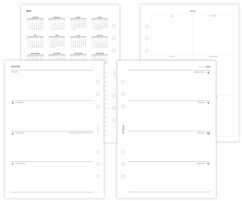 pen & pages® Kalender 2026 Zeilen unliniert 1 Woche auf 2 Seiten DIN A5 Kalendereinlage für Ringbuch mit DACH Feiertagen und Jahresübersicht 6 fach Lochung und Notizfeld