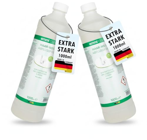 emmi-Clean 2x 1L Haar-Weg Abflussreiniger-Konzentrat für je 20 Anwendungen I Leistungsstarker Rohrreiniger für Haare, Fett uvm. I Rohrreiniger extrem stark für Waschbecken, Dusche I Bio-freundlich