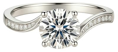 Whoiy Echtgold Ring mit Moissanite 2ct für Damen, Ehering 585 Weißgold Solitär Ring Verlobung 14 Karat Gold Damenringe Größe 63 (20.1)
