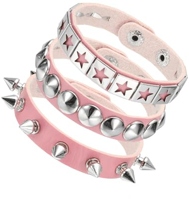 sourcing map Punk Rock Studded Leather Bracelet Set, Goth Spiked Cuff Wristband Adjustable Fashion Bracelets for Halloween Party Favors Emo Grunge Accessories