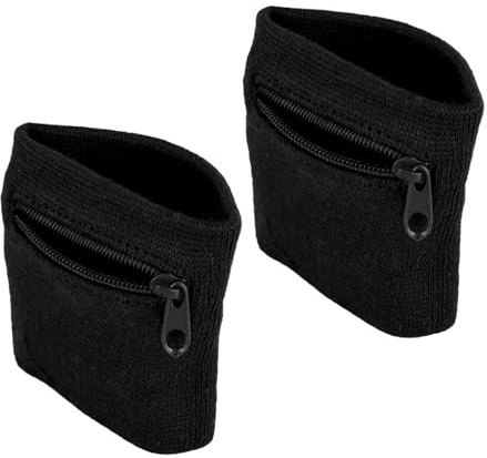 2 Stück Sport Handgelenktasche, Schweißband Wristband Handgelenk Tasche Geldbörse mit Reißverschluss Tragbar Handgelenk Brieftaschen Kleiner Artikel Lagerung für Basketball Laufen Reine Baumwolle