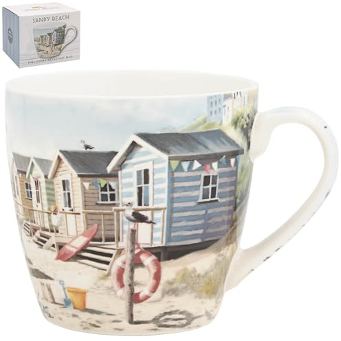 The Leonardo Collection Macneil Sandy Beach Tasse en porcelaine fine pour petit déjeuner 480 ml pour boissons chaudes et froides | Tasses à café durables pour la maison et le bureau | Tasses à café