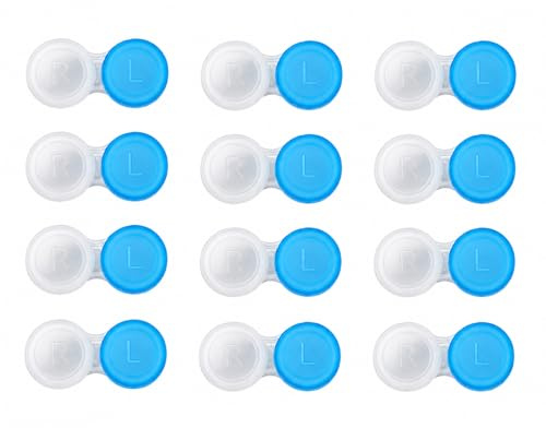 DCYQAIN 12 Pack Contact Lens Cases, 1 Year Monthly Replacement Supply, Standard Screw Top Storage Containers for Soft & Hard Lenses, Blue Portable Eye Care Cases
