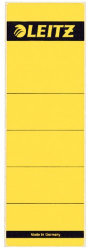 Leitz Rückenschilder selbstklebend für Standard- und Hartpappe-Ordner, 100 Stück, 80 mm Rückenbreite, Kurzes und breites Format, 62 x 192 mm, Papier, gelb, 16421015