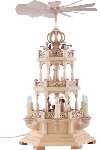 Müller Kleinkunst Noël Allemand Pyramide à 3 Niveaux - The Christmas Story - 49 cm / 19 Pouces - 230 V électr. Moteur - Authentique Allemand Erzgebirge Pyramides de Noël