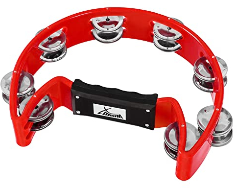 XDrum Hand Tambourin Halbmond Form (Tambourine, 16 Paar verchromte Stahl-Schellen, Kunststoff) rot