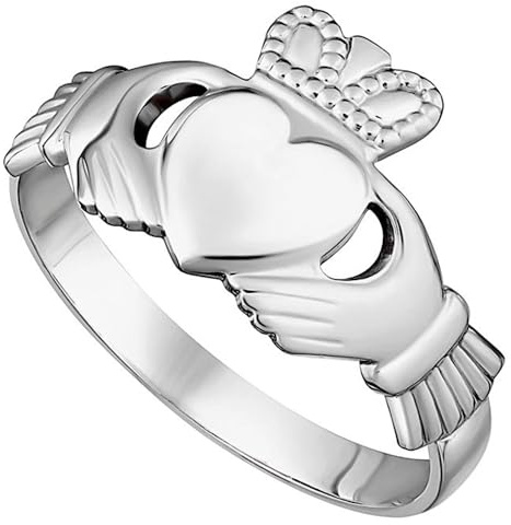 Biddy Murphy, Men's Traditional Irish Claddagh Ring, 3/8 Inch Band, 925 Sterling Silver, Celtic Jewelry Made In Ireland, Size 10.5