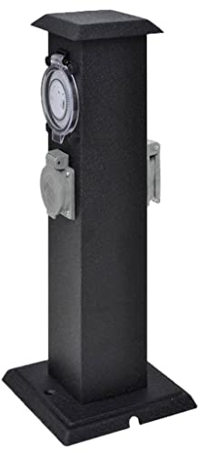 vidaXL Columna con Dos Enchufes de Jardín Hierro Negro Toma Corriente Patio