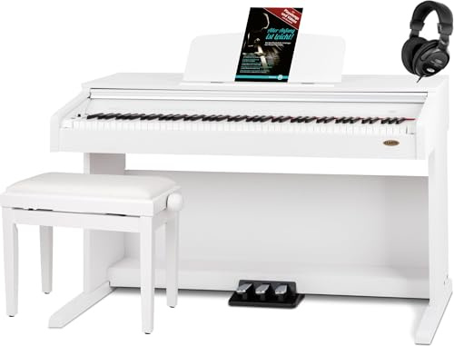 Classic Cantabile DP-210 WM E-Piano weiß matt, 128-fache Polyphonie | HA-88-S500 Tastatur mit 88 Tasten mit Hammermechanik, Soft, Mittel, Hard, 1 interner Demo-Song, 26 WMA-Voices, Chorus, Pedal