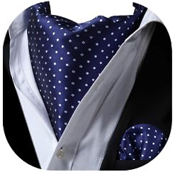 HISDERN Ascot Polka Dot för män och näsduk Stripe Bröllopsslips Elegant Huvudduk Business Klassisk Ascots Set, blå prickar, one size