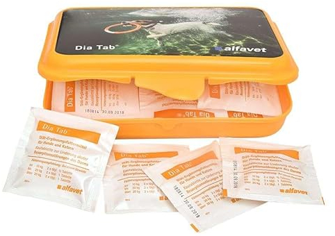 Alfavet Dia Tab, Diät-Ergänzungsfuttermittel für Hunde und Katzen, Reiseapotheke, Kautablette gegen Durchfall, 20 x 5,5g in praktischer Dose