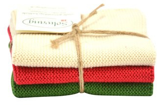 Solwang Putzlappen Creme Rot Grün Kombi gestrickt Baumwolle Wischtücher 3er Set Edelstahl