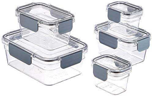 Amazon Basics Tritan Plastic Food Storage Containers - Tritan Plastic Locking, Air Tight, 10 Pieces, Clear