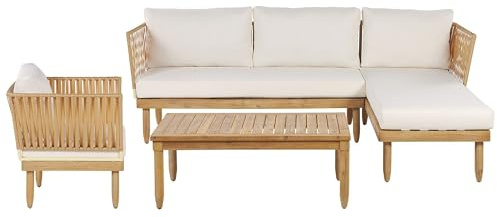 Beliani Gartenset 4-Sitzer Akazienholz Hellbraun mit Auflagen cremeweiß Modern Cremona