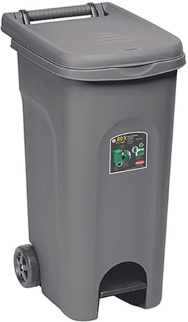 Cubo de basura para la recogida selectiva de basura contenedores con tope para interior y exterior, plástico fuerte, 80 l con ruedas para una movilidad suave y gris